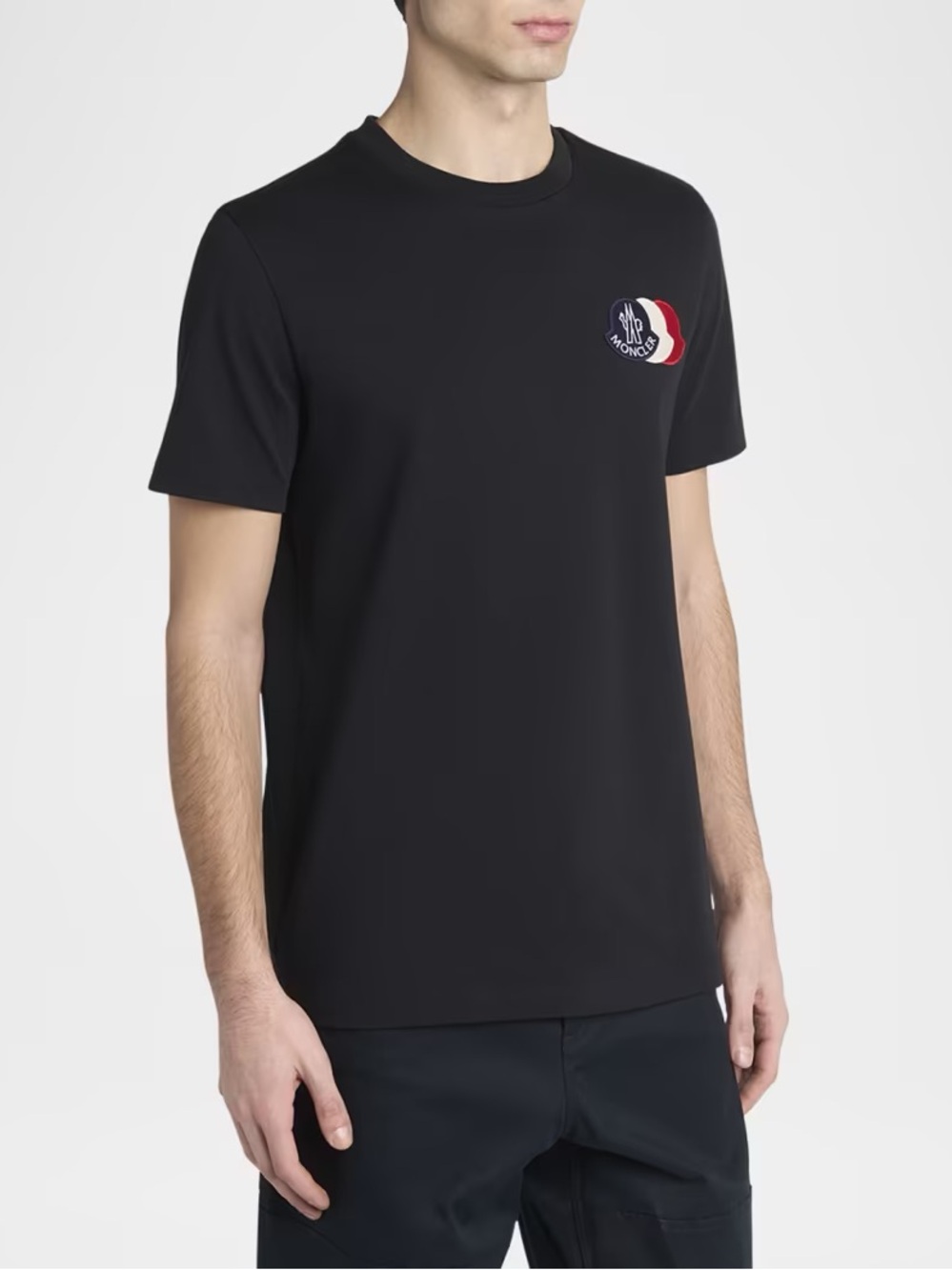 New Moncler Black T-Shirt with Tricolor Logo Patch